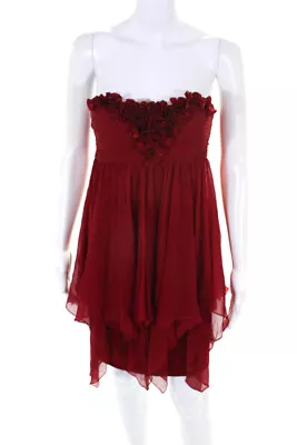 Marc Bouwer Glamiti Womens Silk Rosette Bodice Ruched Flutter Dress Red Size 4 • $49.21