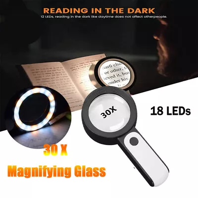 Magnifying Glass With 18 LED 30X Illuminated Light Portable Reading Jewellery • £10.39