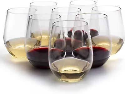 Deco Stemless Wine Glasses 8 Clear Plastic 100% Tritan - Unbreakable NO BOX • $21.24