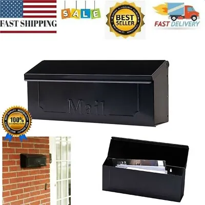 Wall Mount Black Mail Box Heavy Duty Galvanized Steel Mailbox Home • $25.97