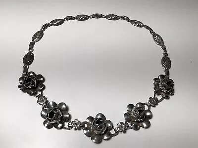 Vintage Retro Silver Roses Link Necklace Frida Kahlo Southwest 16” EUC By Cano • £85.83