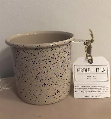 Brand New Fiddle & Fern Beige And Blue Speckled 24 Oz Enamel Coffee Tea Mug NWT • $16.99