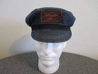 Vintage Levi's Blue Denim Hat Engineer/cabbie Orange Tab W/leather Patch-s/m (7) • $148.95