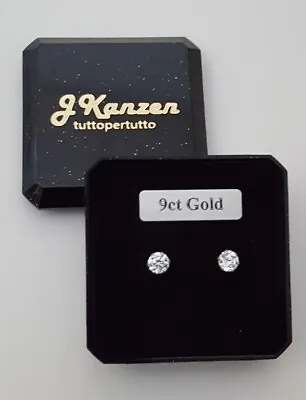 Beautiful 9ct Gold 4mm Cubic Zirconia Stud Earrings Fine Quality Jewellery • £18.50