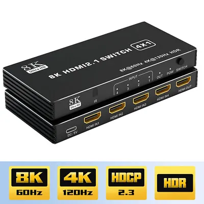 HDMI 2.1 Switch 4K 120Hz 5Port 8K HDMI Switch Splitter 144Hz Vision HDR Switcher • £33.19