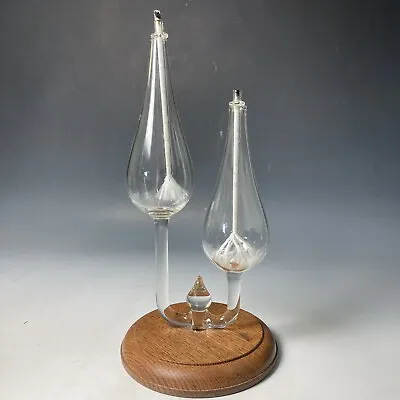 Vintage Double Art Glass Hand Blown Wick Oil Lamp Fragrance Burner On Wood Base • £29.95