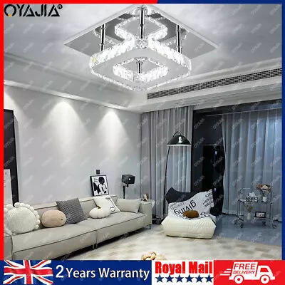 Crystal Ceiling Light LED Lamp Light Room Chandelier Living Pendant LED Square • £14.99