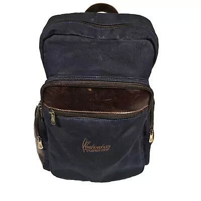 Links And Kings Backpack Blue Brown Leather Waxed Canvas Laptop Bag With Logo • $38.98