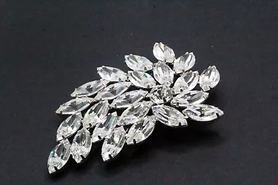 B David Signed Designer High End Clear Crystal Navette Mint Brooch • $54