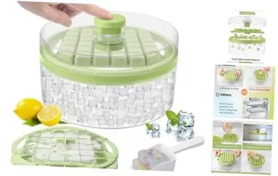 Mini Ice Cube Trays With Lid And Bin64 Pcs For FreezerIce Cube Mold Green • £14.28