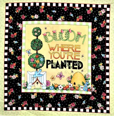 Mary Engelbreit Cotton Fabric Pillow QUILT Blocks BLOOM WHERE YOU'RE PLANTED  • $6