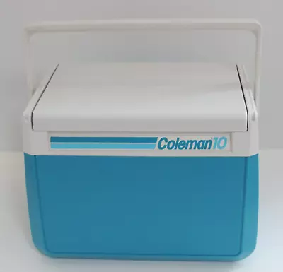 Vintage Coleman 10 Insulated Camper Box Teal Blue Ice Cooler Flip Lid Opening • £29