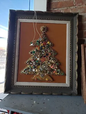 Beautiful Vintage Costume Jewelry Art Christmas Tree Framed • $159.99