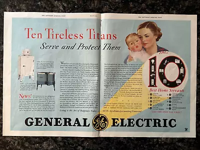 General Electric 10  Best Home Servants Refer. Vintage Print Ad 1934 • $16.99