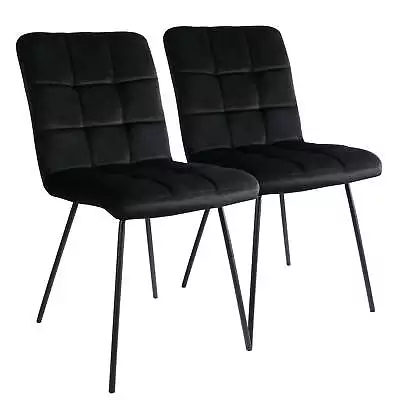 Elama 2 Piece Velvet Tufted Accent Chairs In Black With Black Metal Legs • $130.79