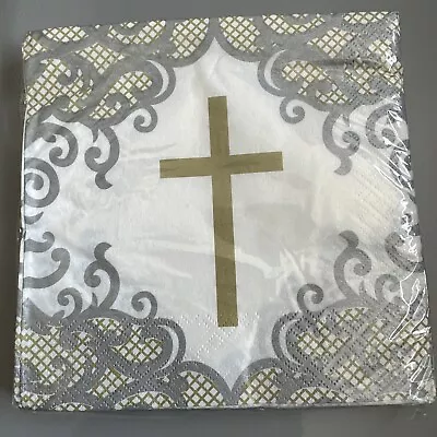 Holy Communion Confirmation Christening Gold And Silver Napkins Pack Of 16 • £3.66