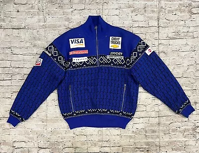 Vintage 90's Spyder Official Ski Team USA Blue Jacket Sweater Size SMALL • $149.99