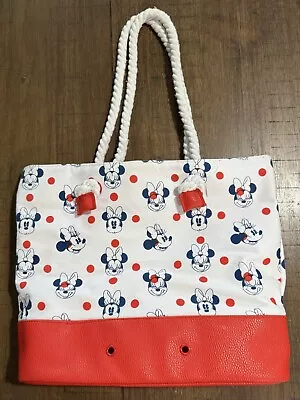 Disney Tote Canvas Minnie Mouse Polka Dot Swim Nautical Rope Bag 13”x11.5” VGC • $17