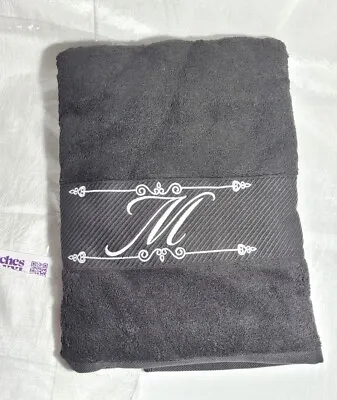 Pre-made Embroidered Monogram Bath Towel 28  X 56  - 100% Cotton - Black - 'M' • $24