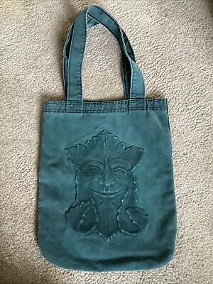 Vintage Embossed Green Denim Tote Bag Leaf Cabbage Vegetable Face Heavy Duty • $24.99