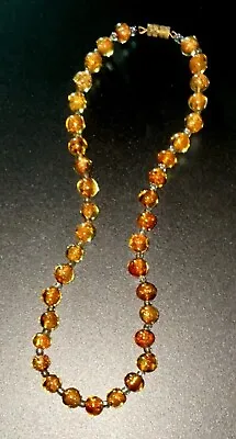 Vintage Murano Amber & Clear Glass Necklace Hand Made 24k Gold Shimmer Beads 16” • $49.99