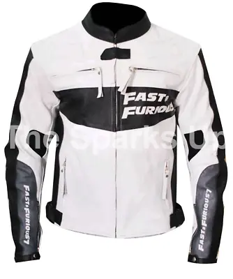 Fast & Furious 7 Dominic Toretto Vin Diesel Casual Biker White Leather Jacket • $110.38