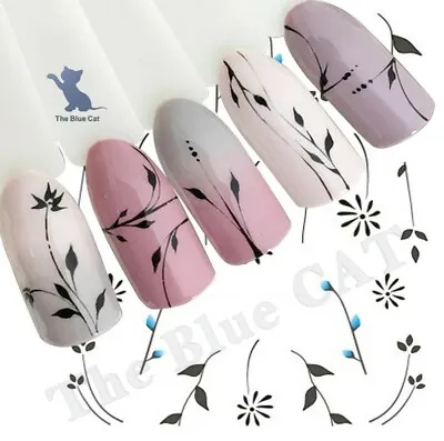 Nail Art Water Decals Stickers Transfers Fern Leaf Flowers Floral  • £1.70