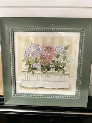 Signed C Winterle Olson Flower Planter Green Framed Painting 12x12 • $35