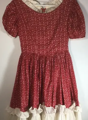 Vintage Western Prairie Square Dance Rockabilly Dress Red Heart Lace NICE  • $58.88