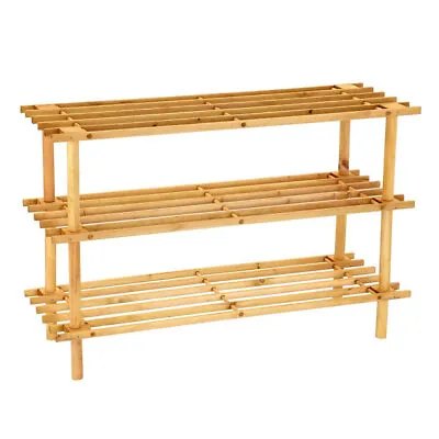 $16 • Buy BoxSweden 3 Tier Wooden 74cm Shoe Rack Storage Wood Home Stand Organiser Brown