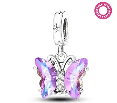 Sparkling Butterfly Crystal Dangle Charm Bead For Bracelet S925 Sterling Silver • £10.99