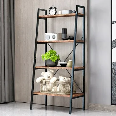 Ladder Shelf Bookshelf 4-Tier Industrial Storage Rack For Living Room • £37.95