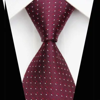 New Wine / Burgundy Men's Tie Formal Silky Double  Dotted Neckties • £6.95