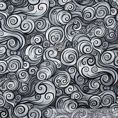 BonEful FABRIC FQ Cotton Quilt Black Gray White Scroll Swirl Dark Night Sky Sale • $8.75