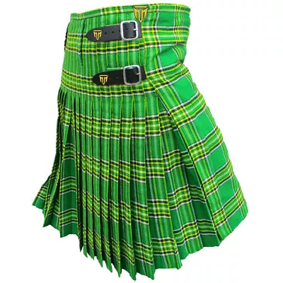 Men's Scottish Kilts 13oz Highland Irish Green Tartan Kilt Lightweight 5 Yard • $34.88