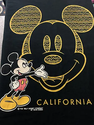 Vintage 90s Mickey Mouse California T Shirt Black Medium Velva Sheen Disney Vtg • $16.99