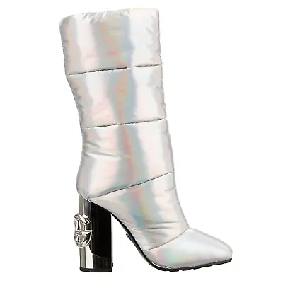 DOLCE & GABBANA Padded DG Metal Logo Heels JACKIE Boots Rainbow Silver 13399 • $726.40