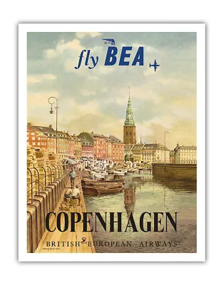 Copenhagen Denmark - Vintage BEA Airline Travel Poster Jörgen Brendekilde C.1955 • $12.98