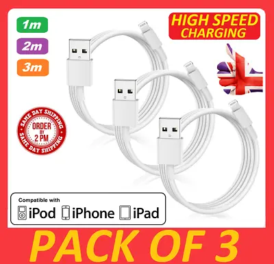 £2.49 • Buy Apple IPhone Fast Charger 3 Pack USB Cable 7 8 X XS XR 11 12 13 14 Pro IPad Max