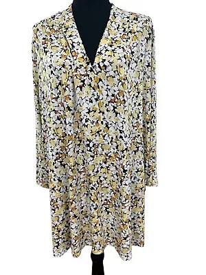 J. Jill Wearever Collection Plus SZ 3X Yellow Floral Print V-Neck Tunic Career • $39.44