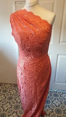£7.99 • Buy Coral Orange Lace One Shoulder Fitted Prom Cocktail Dress Size 8