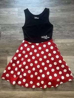 Disney Minnie Mouse Dress Juniors Small 3/5 Polka Dot Pockets Swing Skater • $25