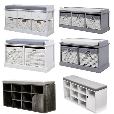 Wooden Shoe Storage Bench Cabinet Hallway Shoes Tidy Organiser With Seat Cushion • £39.95