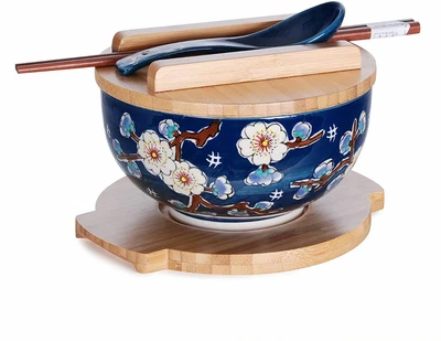 $32.99 • Buy Japanese Kamameshi Rice Noodle Bowl Set Bamboo Lid Trivet (Umei Plum Blossom)