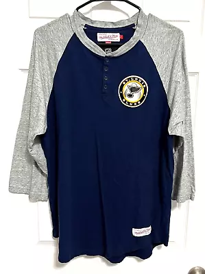$37.99 • Buy ST LOUIS BLUES Patch Women 3/4 Sleeve Pullover Shirt T-Shirt L Mitchell Ness