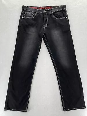 Linea Uomo Jeans Mens 36x34 Relaxed Fit Straight Leg Black Stretch Denim Pants • $21.99