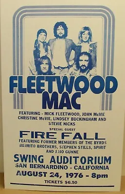 Vintage Fleetwood Mac Poster San Bernardino CA 1976 • $19.79