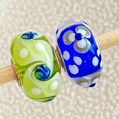 Authentic Trollbeads Unique Beads OOAK (Set Of 2) Blue & Lime Green • $45