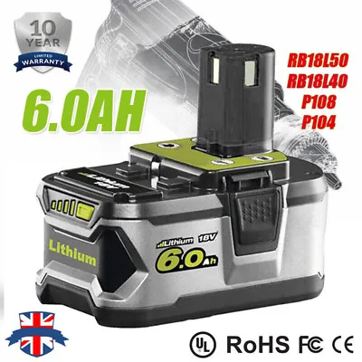 £18.99 • Buy Replacement Battery For Ryobi P108 18V ONE+ Plus 6.0Ah Lithium Ion RB18L50 P104