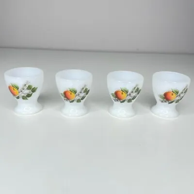 Arcopal Milk Glass Footed Egg Cups Apple Fruits  France Design Set 4 Vintage • $29.50